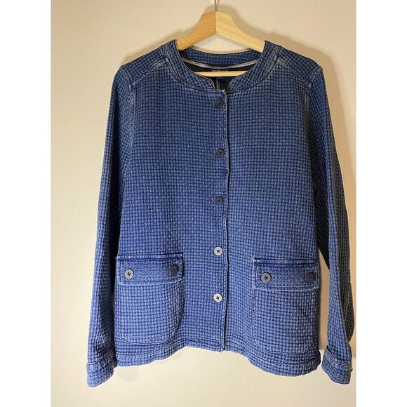 J Jill Pure Jill Indigo Field Jacket Geneva Wash M Waffle Knit Buttons - Picture 1 of 6